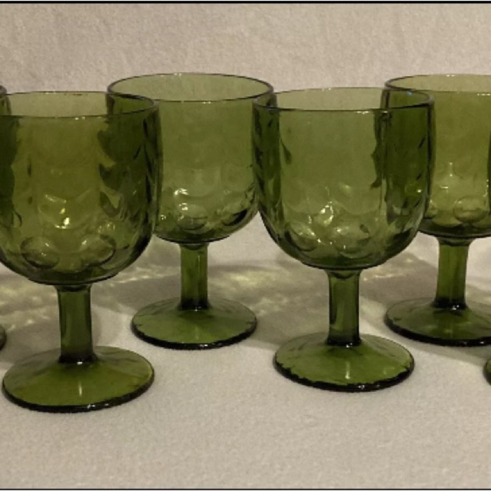 Bartlett Collins Green Glass Goblets Set Of 6 Vintage W Thumbprint Pattern